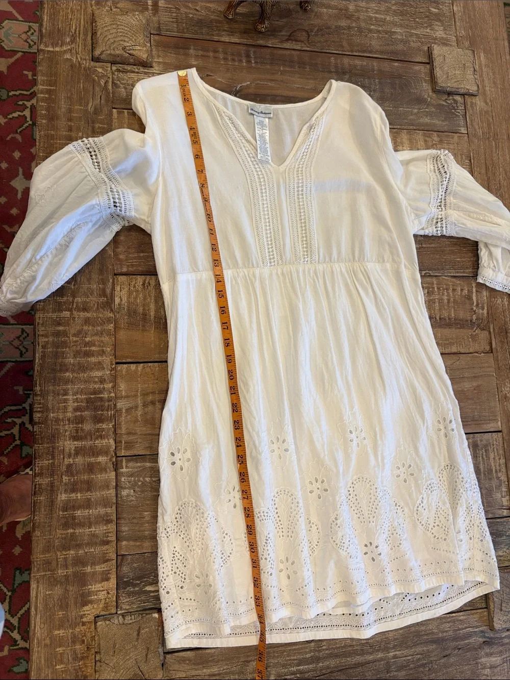 Tommy Bahama Split neck White Eyelet Cotton  Dress Swim Cover Up  L - Picture 4 of 7